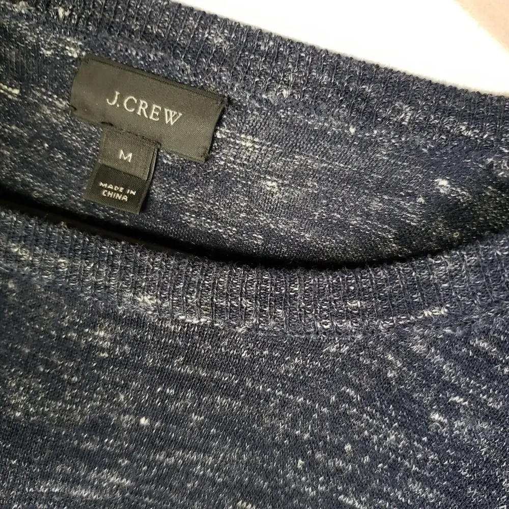 J.Crew Marled Linen Blend Sweater Women's M‎ Navy Blue Crew Neck Top Lightweight